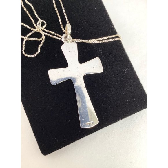 Textured Sterling Silver Cross Pendant Necklace with Chain Religious Jewelry - Picture 6 of 7